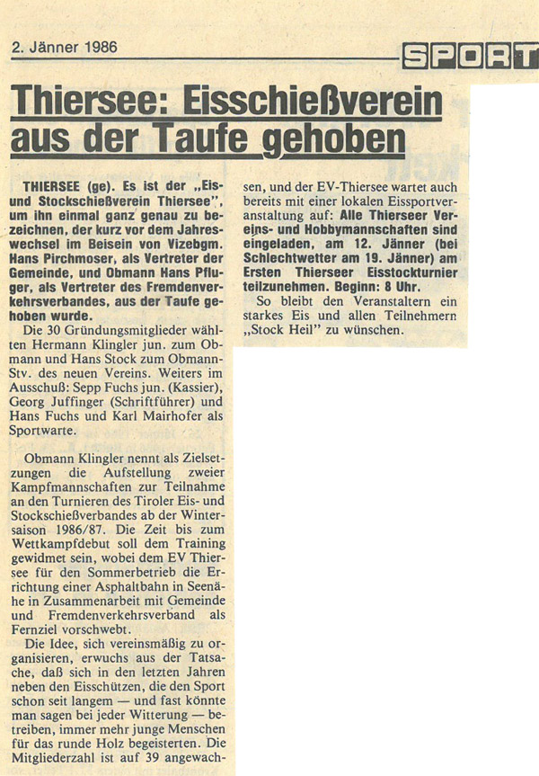 Zeitungsbericht Gründung 1986